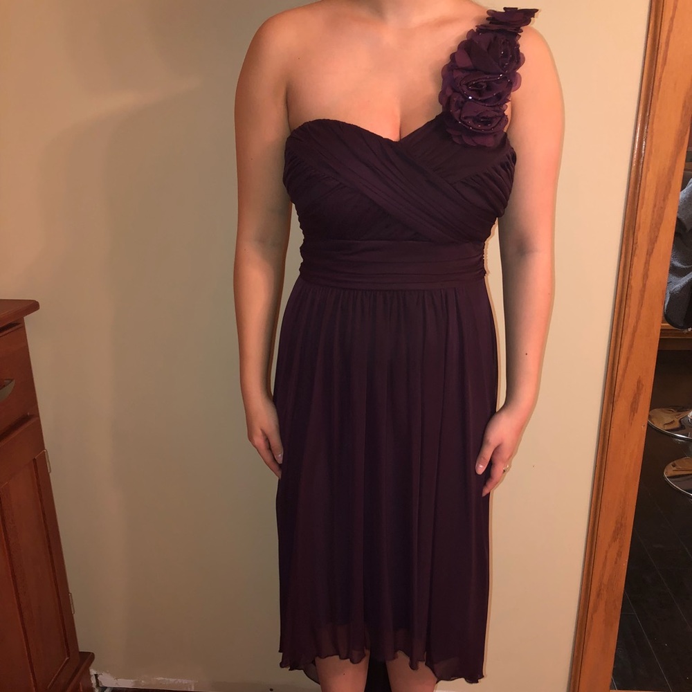 David’s Bridal Plum Hi Low Dress
